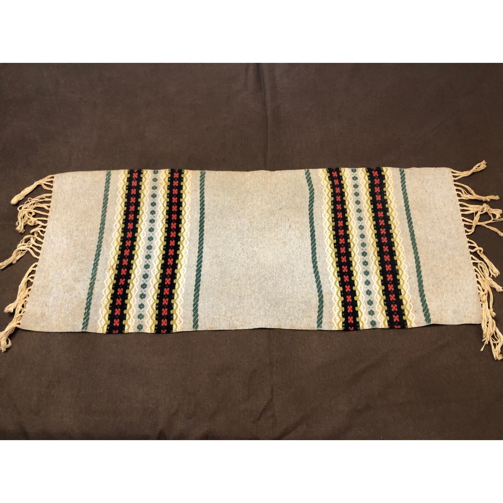 Vintage Scandinavian Table Runner Hand Woven Folk Art Wool 38x16 Nordic Kilim